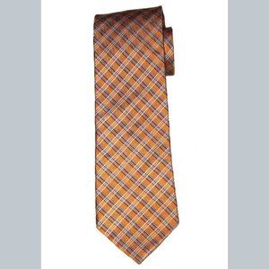 Nautica Silk Tie Orange Gray Blue White Plaid Made in USA Men's